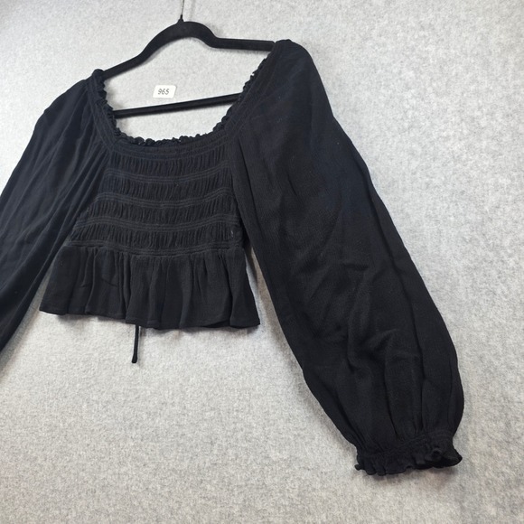 Cotton Candy Black Smocked Peasant Crop Top Long Balloon Sleeve Small - Picture 8 of 9